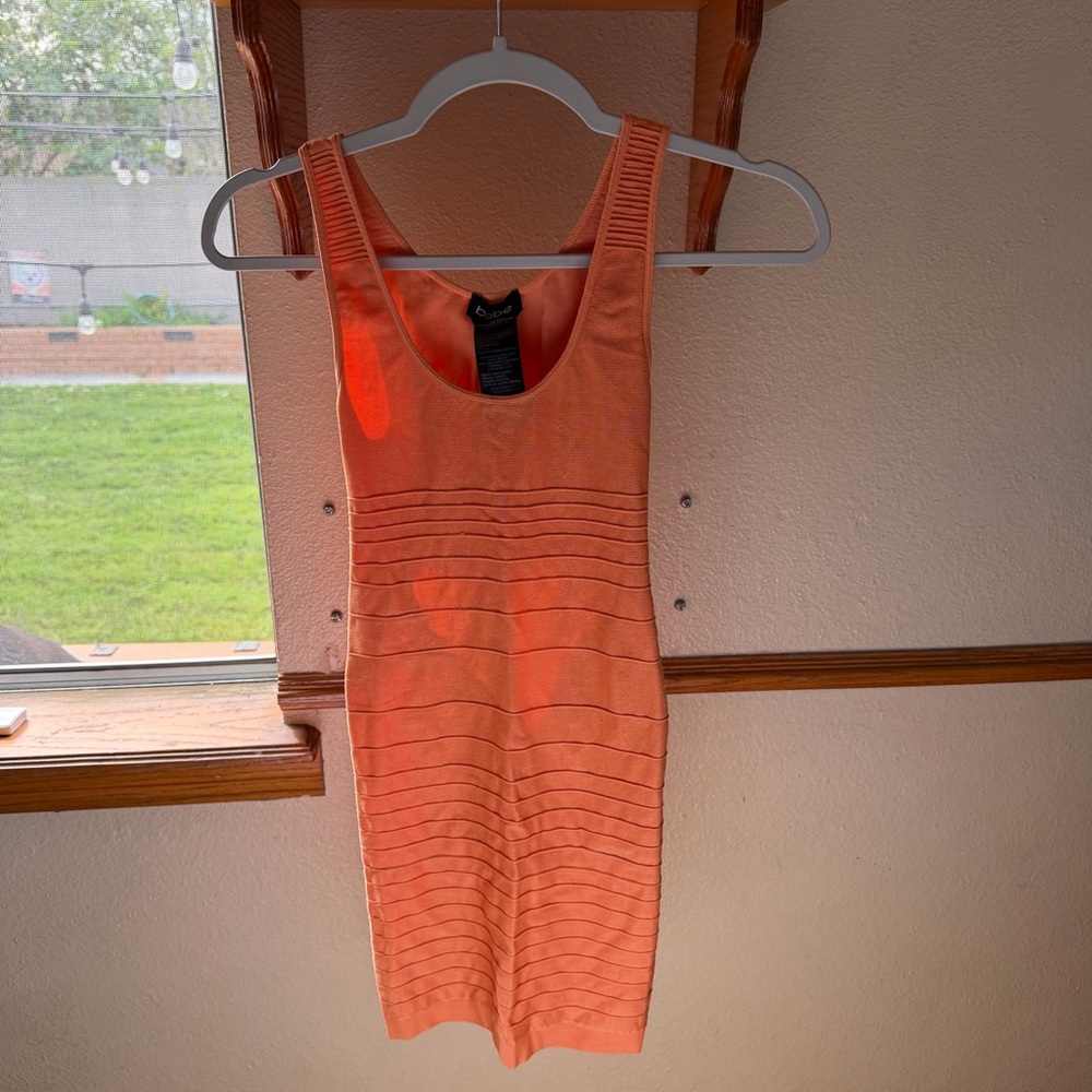 Bebe Sleeveless Ribbed Dress- Orange